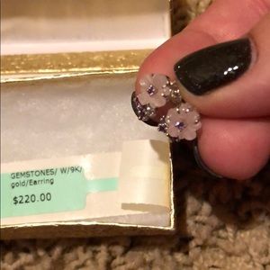 Unique Flower Gemstone Gold Earrings